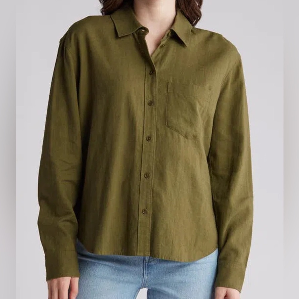 Madewell Linen Blend Boy Shirt In Desert Olive Women’s Size Small